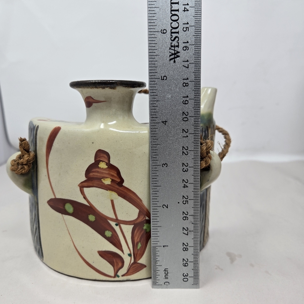 Japenese Okinawa Ceramic Showa Period Awamori Sake Hip Flask Dachibin Handmade - Picture 14 of 16